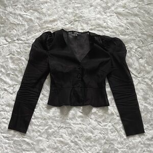 Missguided Black Sheer Blouse with Puff Sleeves